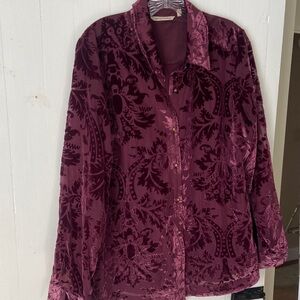 Velvet Floral Button-Up Blouse